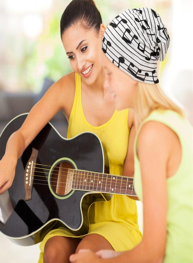 Velmitten 2 Pcs Black and White Music Notes Beanies Piano Notes Slouchy Thin Bonnet Caps Christmas Musical Gifts Skull Cap Elastic Brimless Knitted Hat for Music Lover Producers Piano Player Women Men - Image 5